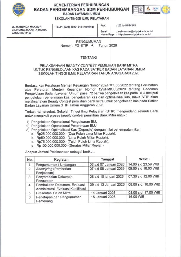 pengumuman-beauty-contest-pemilihan-bank-mitra-stip-indonesia-2026