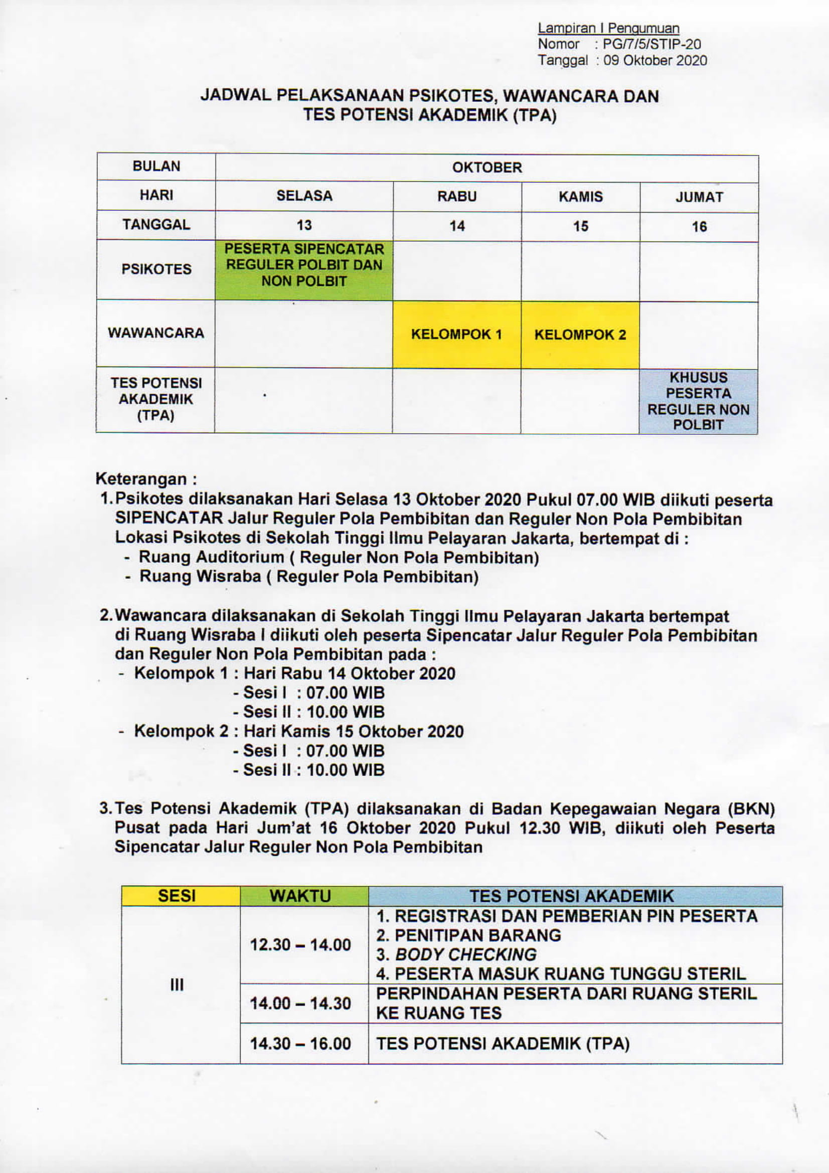 Pengumuman Pelaksanaan Psikotest, Wawancara Dan TPA SIPENCATAR Jalur ...