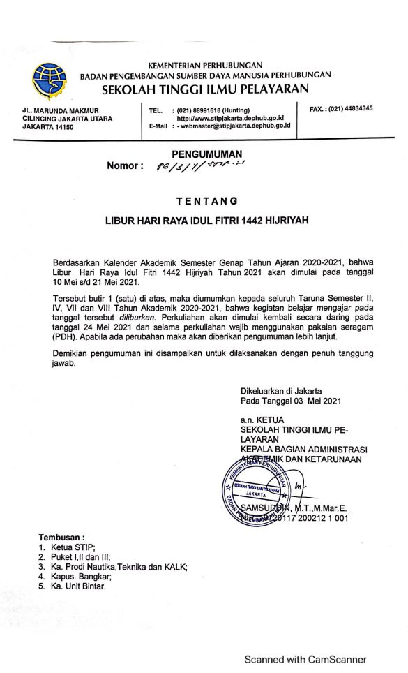 Pengumuman Libur Hari Raya Idul Fitri 1442 Hijriyah - STIP ...